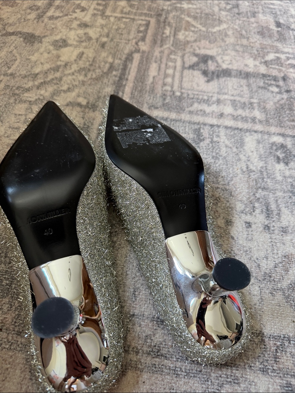 Simon Miller Tinsel Pointed Gala Kitten Heel Mule Metallic Silver Size 40 / 10 - Picture 7 of 9